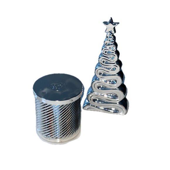 Table Decor 2 Scented Holiday Metallic Silver Jar Candles, Ceramic Xmas Tree NWT - Picture 6 of 7
